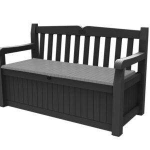 keter eden bench 265l outdoor 60% recycled garden furniture storage box graphite & light grey