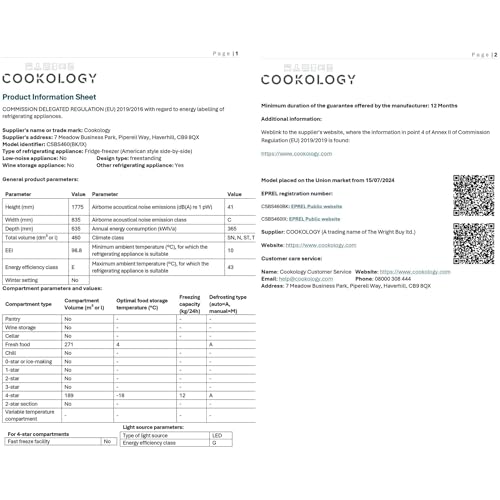 cookology csbs460bk 177.5cm freestanding american side by side fridge freezer in black cookology csbs460bk 177.5cm freestanding american side by side fridge freezer in black