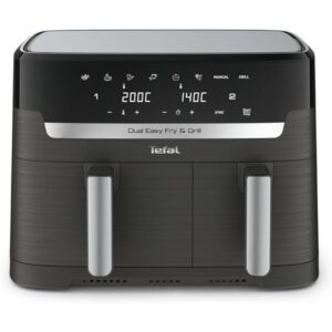 tefal easy fry dual zone digital air fryer, 2 drawers, 8.3l, 8in1, uses no oil, air fry, extra crisp