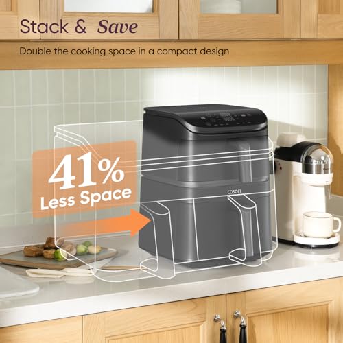 cosori turbotower dual air fryer, 10.8l space saving stacked design, 3 layer cooking cosori turbotower dual air fryer, 10.8l space saving stacked design, 3 layer cooking