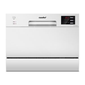 comfee' table top dishwasher with 6 place settings, mini countertop dishwasher for small families, couples, led display, delay start, 47db quiet noise, white