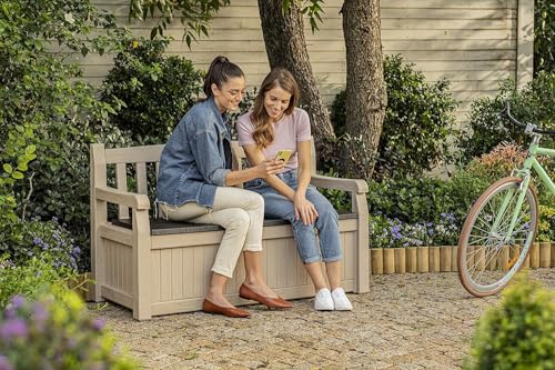 keter eden bench 265l outdoor 60% recycled garden furniture storage box beige & brown wood panel effect keter eden bench 265l outdoor 60% recycled garden furniture storage box beige & brown wood panel effect