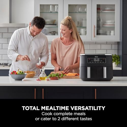 ninja foodi dual zone digital air fryer, 2 drawers, 7.6l, 6 in 1, uses no oil, air fry, max crisp, roast ninja foodi dual zone digital air fryer, 2 drawers, 7.6l, 6 in 1, uses no oil, air fry, max crisp, roast