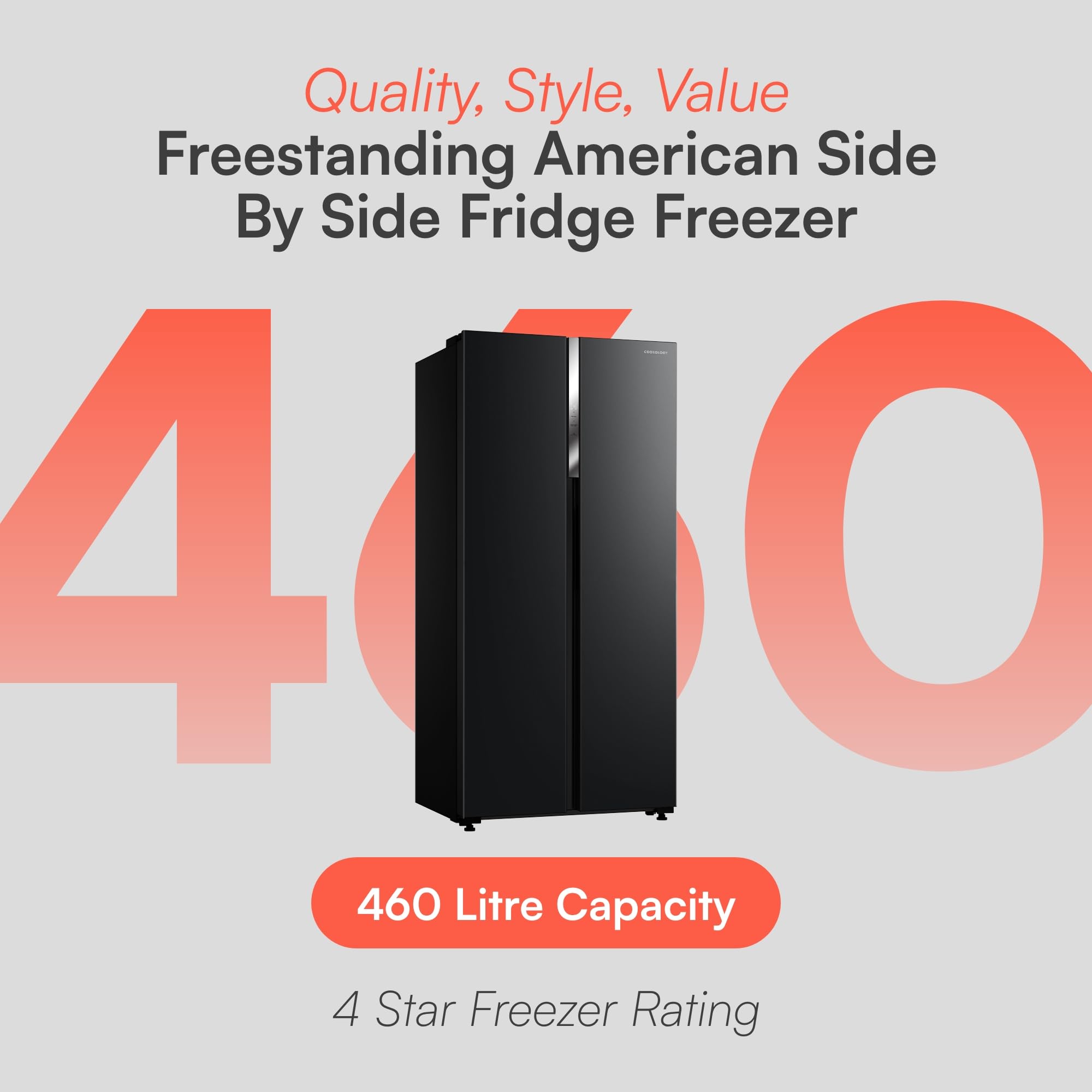 cookology csbs460bk 177.5cm freestanding american side by side fridge freezer in black cookology csbs460bk 177.5cm freestanding american side by side fridge freezer in black