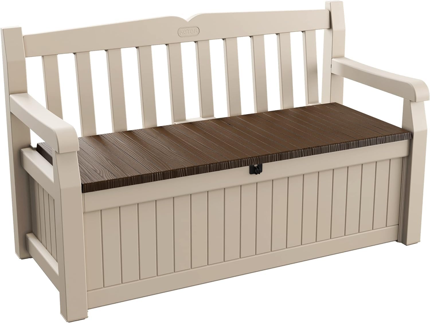 keter eden bench 265l outdoor 60% recycled garden furniture storage box beige & brown wood panel effect keter eden bench 265l outdoor 60% recycled garden furniture storage box beige & brown wood panel effect
