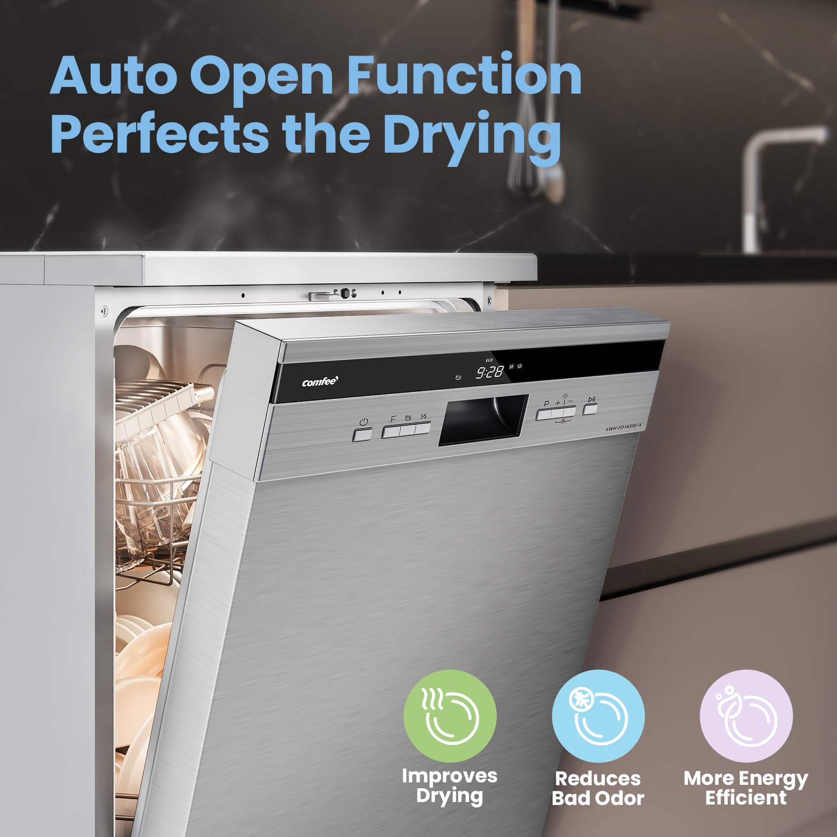 comfee' freestanding dishwasher fd1435e x with 14 place settings, full size, whisper quiet 44db comfee' freestanding dishwasher fd1435e x with 14 place settings, full size, whisper quiet 44db