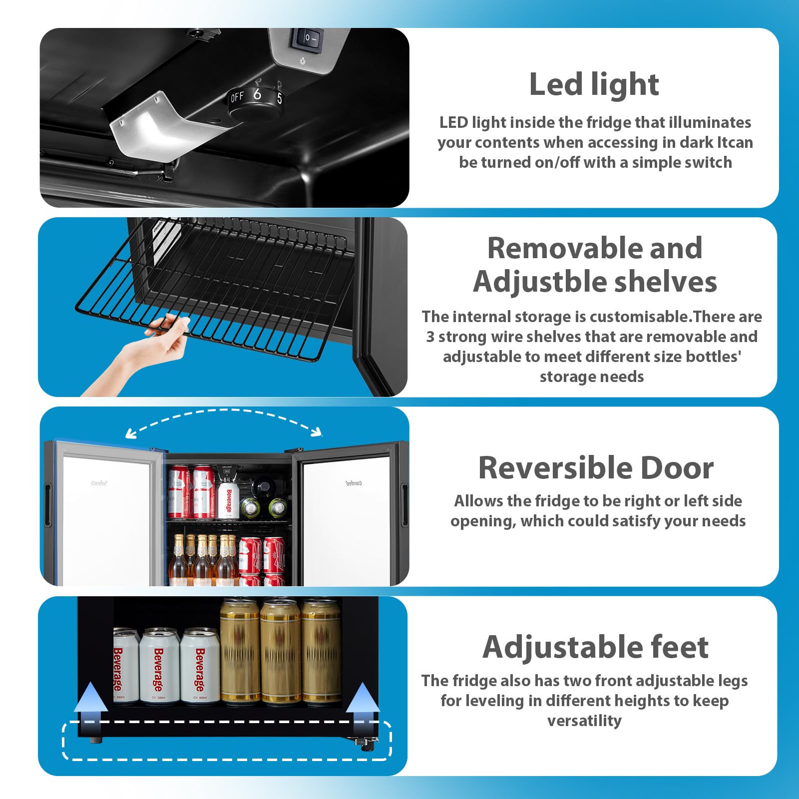 comfee' rcz99bg2(e) under counter beer & drinks fridge 93l capacity,holds up to 115 cans comfee' rcz99bg2(e) under counter beer & drinks fridge 93l capacity,holds up to 115 cans