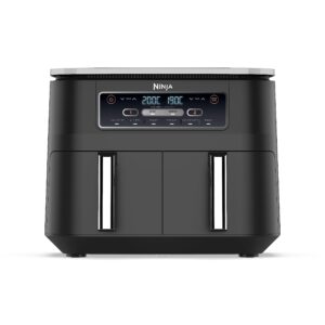ninja foodi dual zone digital air fryer, 2 drawers, 7.6l, 6 in 1, uses no oil, air fry, max crisp, roast