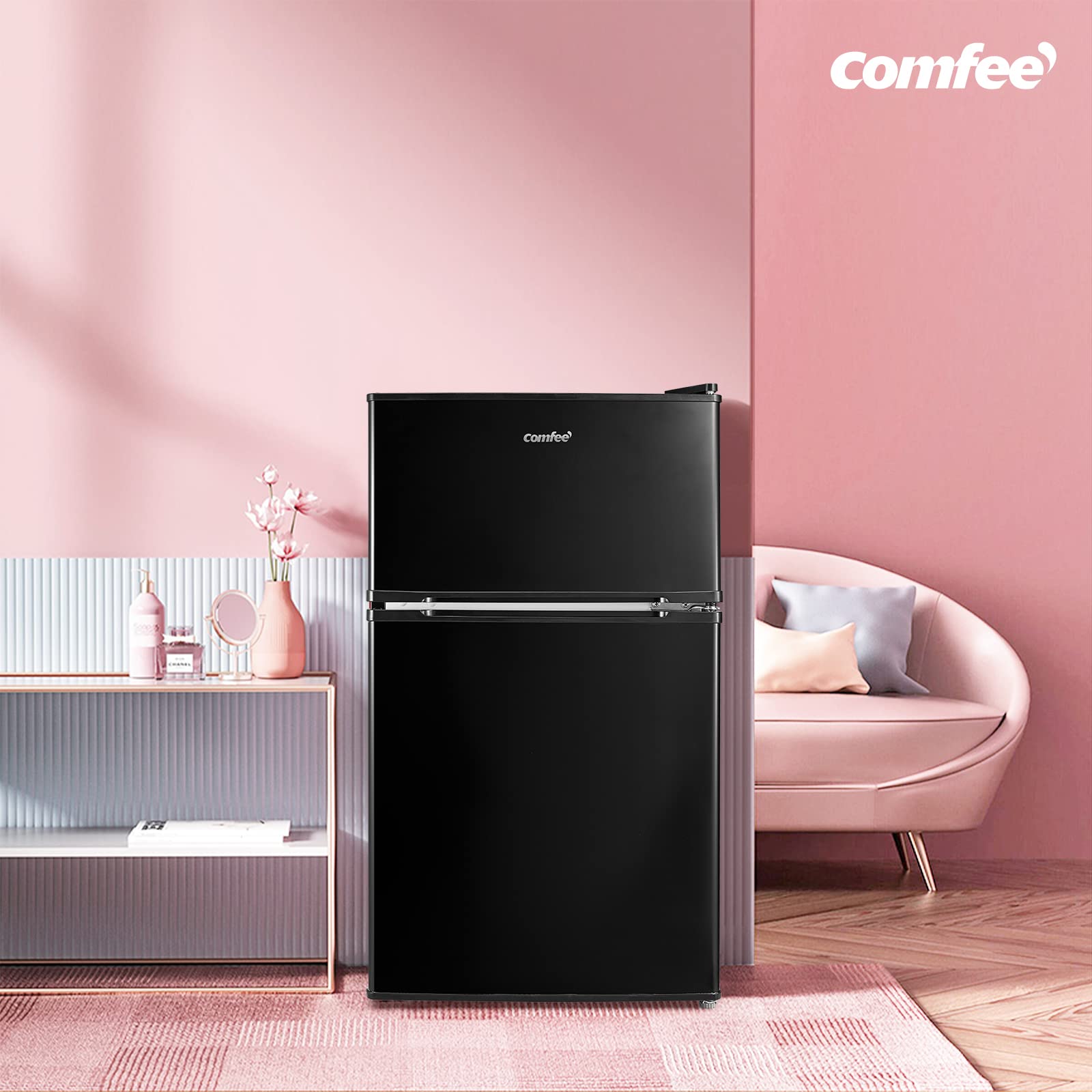 comfee' rct87bl2(e) under counter fridge freezer, 87l double door small fridge freezer with light comfee' rct87bl2(e) under counter fridge freezer, 87l double door small fridge freezer with light