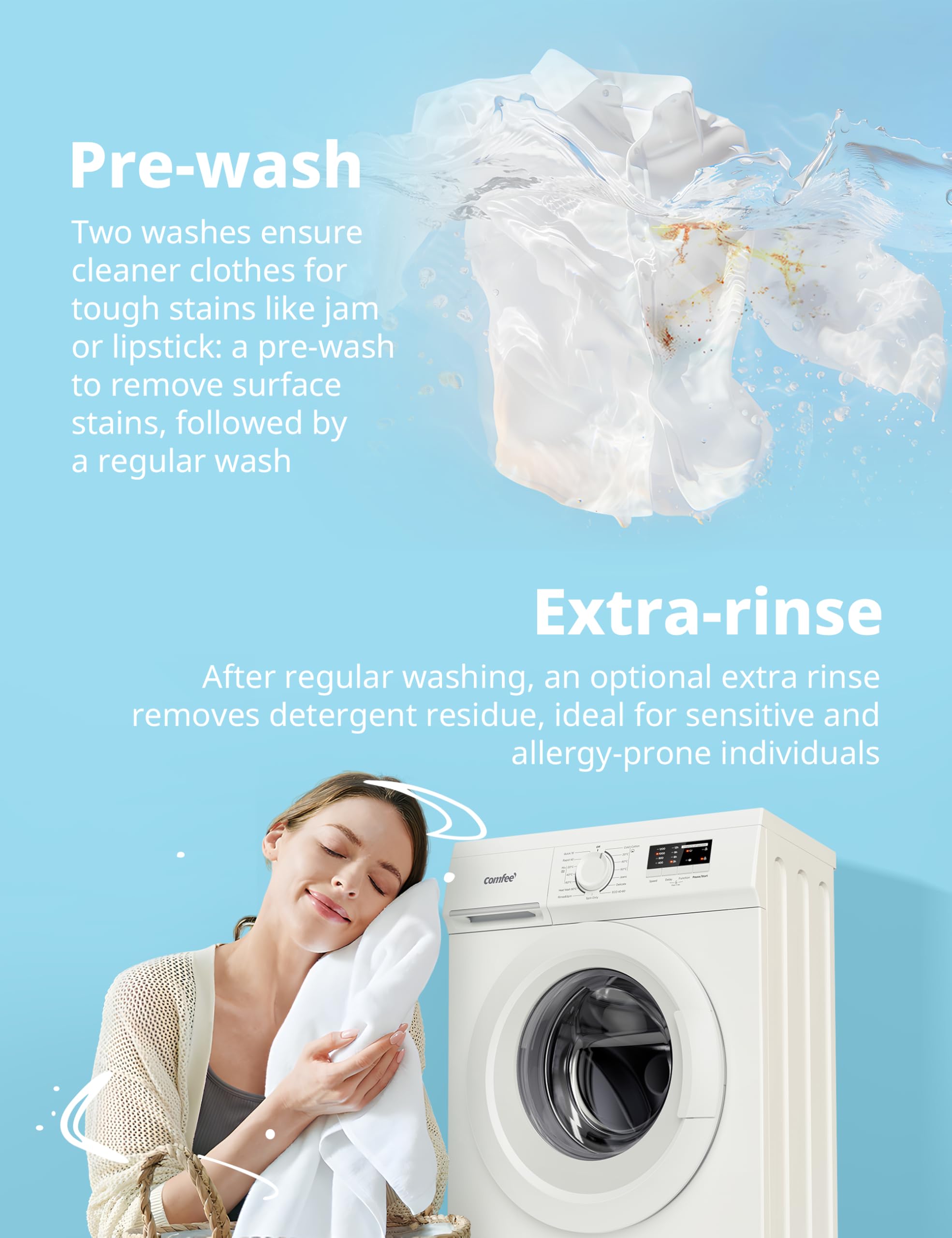 comfee' freestanding washing machine,6kg load,heat wash 90℃,quick wash,15 washing programs,white cfe10ew60/w comfee' freestanding washing machine,6kg load,heat wash 90℃,quick wash,15 washing programs,white cfe10ew60/w