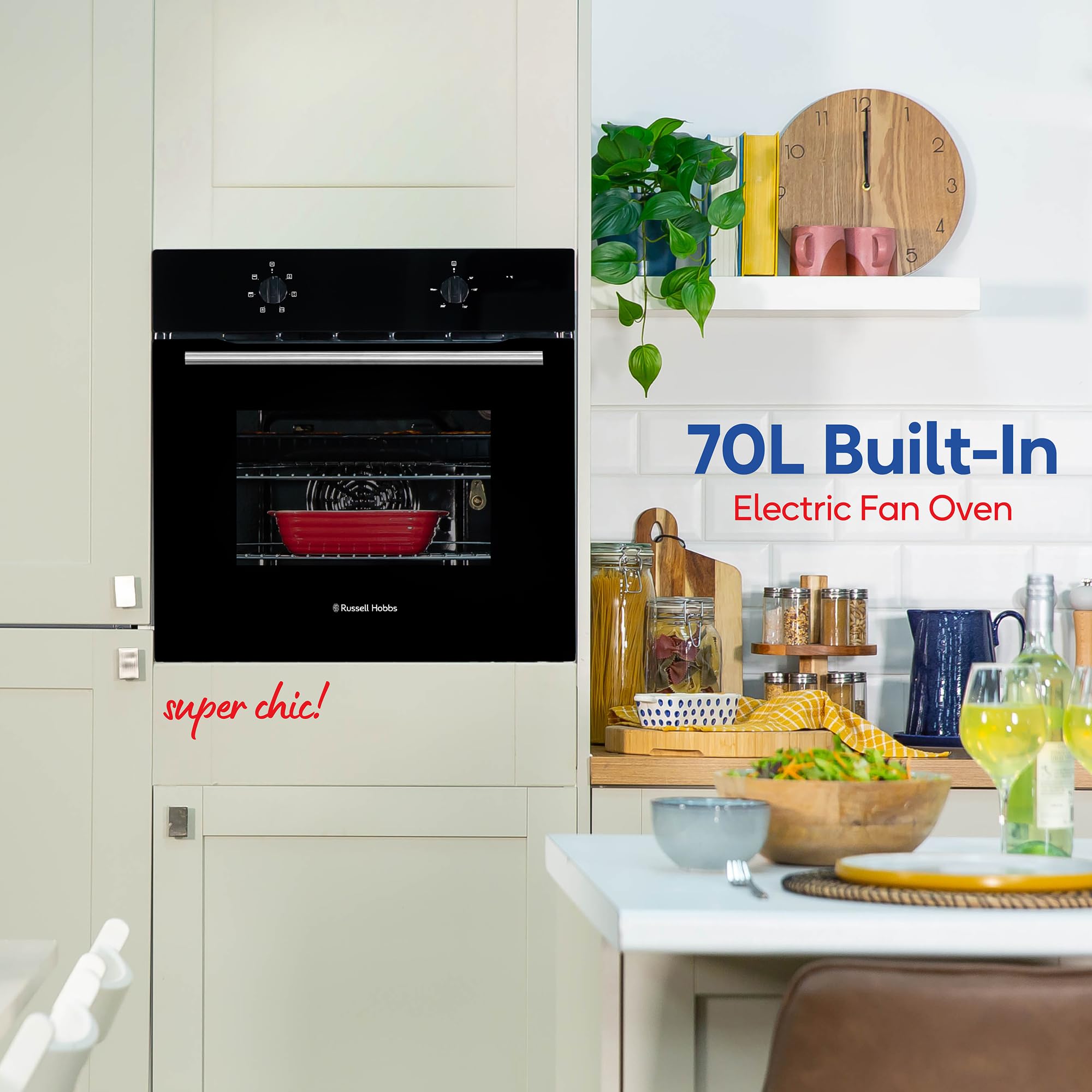russell hobbs 70l, 60cm wide, single electric built in fan oven and grill in black, 5 oven functions russell hobbs 70l, 60cm wide, single electric built in fan oven and grill in black, 5 oven functions