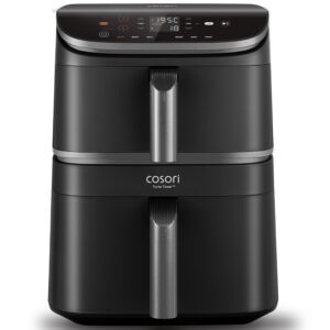 cosori turbotower dual air fryer, 10.8l space saving stacked design, 3 layer cooking