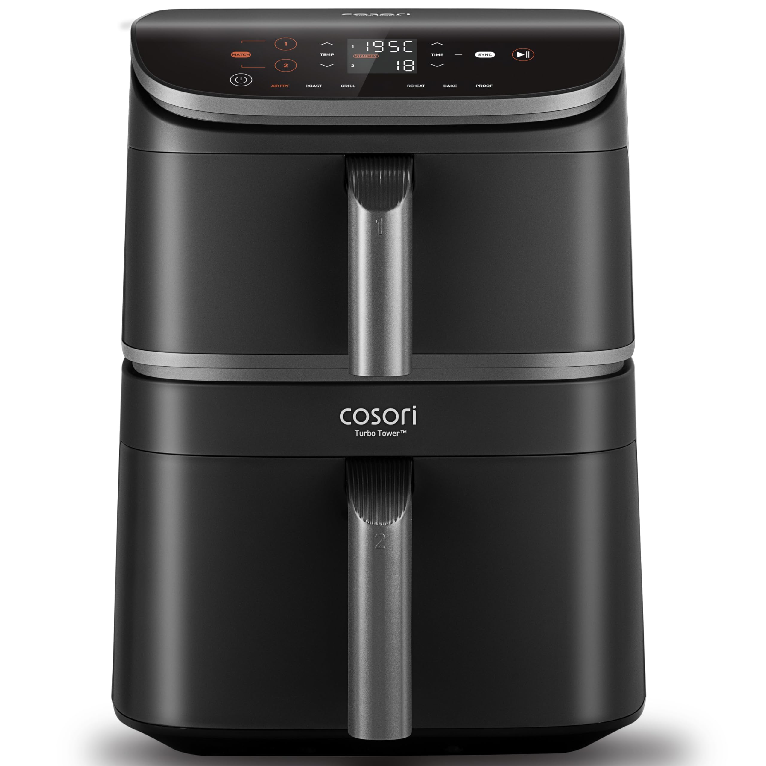 cosori turbotower dual air fryer, 10.8l space saving stacked design, 3 layer cooking cosori turbotower dual air fryer, 10.8l space saving stacked design, 3 layer cooking
