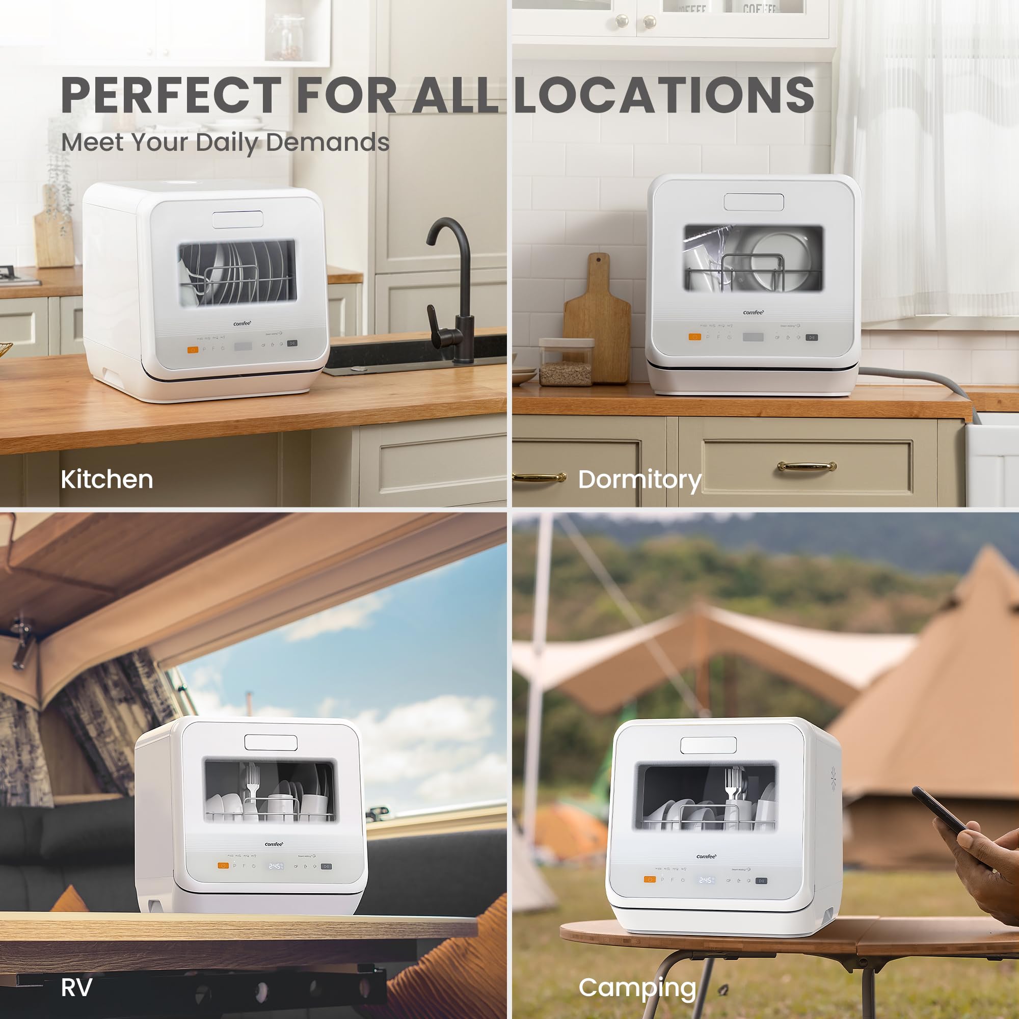 comfee' table top dishwasher, mini countertop dishwasher with 6+3 programs, steam wash comfee' table top dishwasher, mini countertop dishwasher with 6+3 programs, steam wash