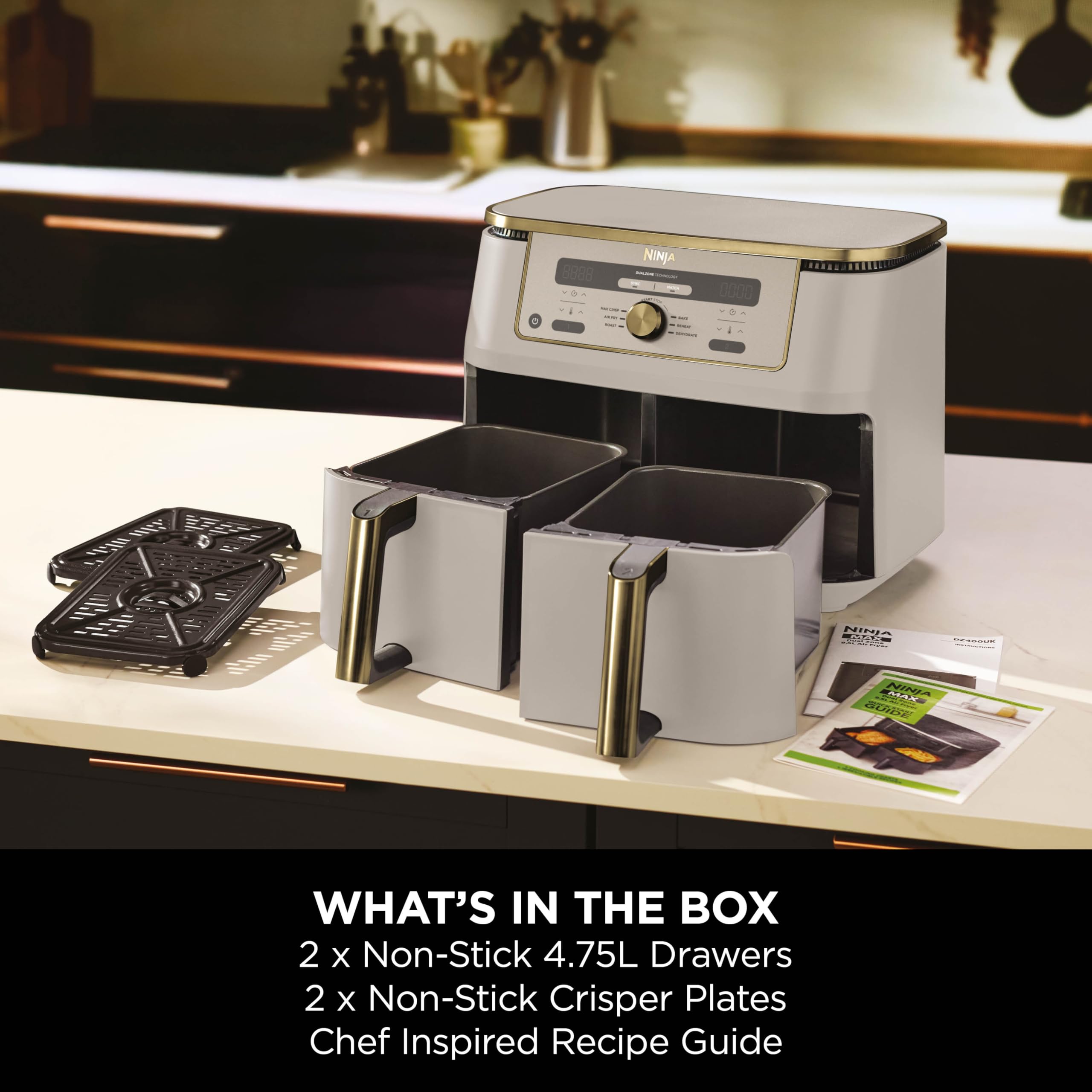 ninja max dual zone digital air fryer, 2 drawers, 9.5l, 6 in 1, uses no oil, air fry, max crisp ninja max dual zone digital air fryer, 2 drawers, 9.5l, 6 in 1, uses no oil, air fry, max crisp
