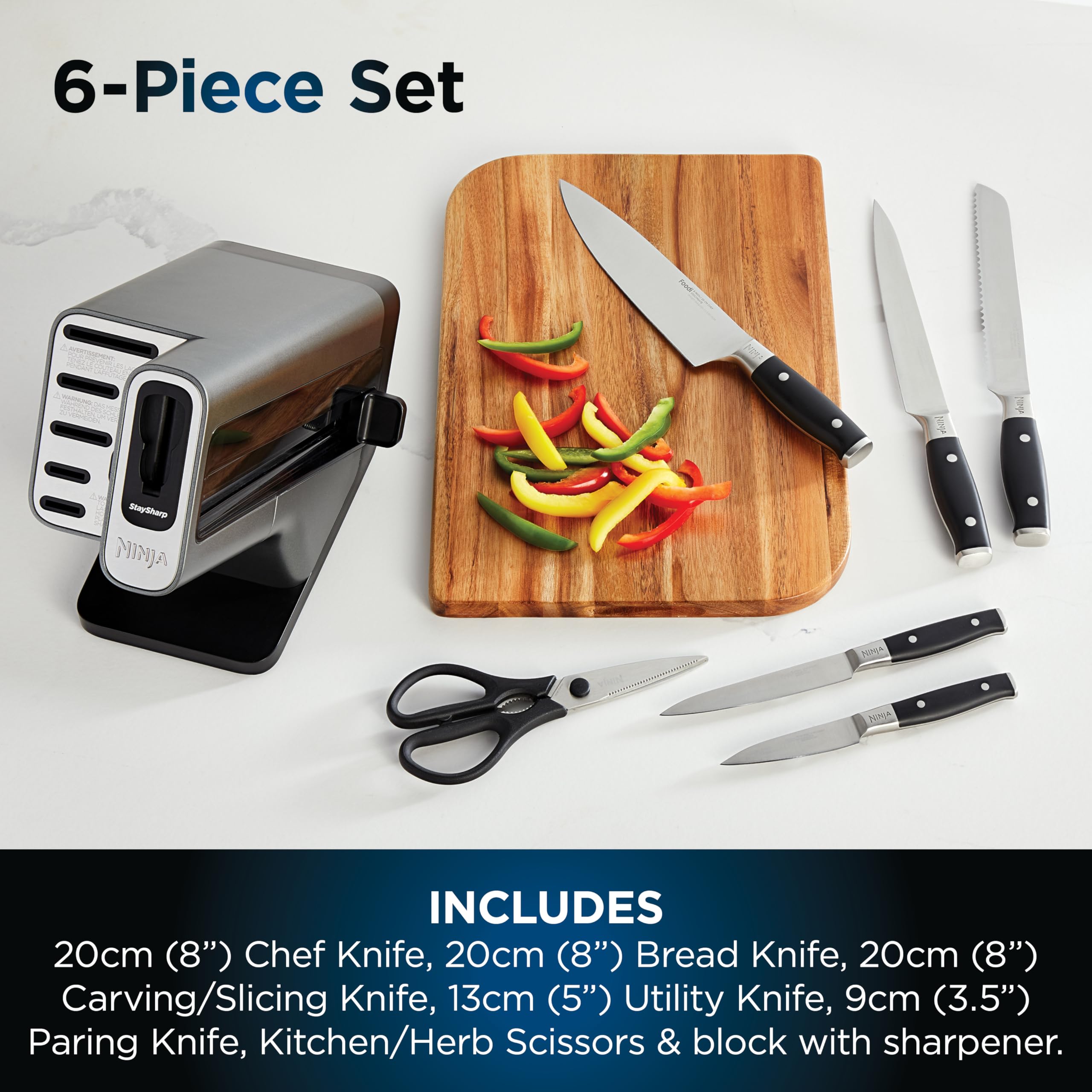 ninja foodi staysharp knife block with integrated sharpener; 5 knives and scissors (1 pair), sharp 6 piece knife set ninja foodi staysharp knife block with integrated sharpener; 5 knives and scissors (1 pair), sharp 6 piece knife set