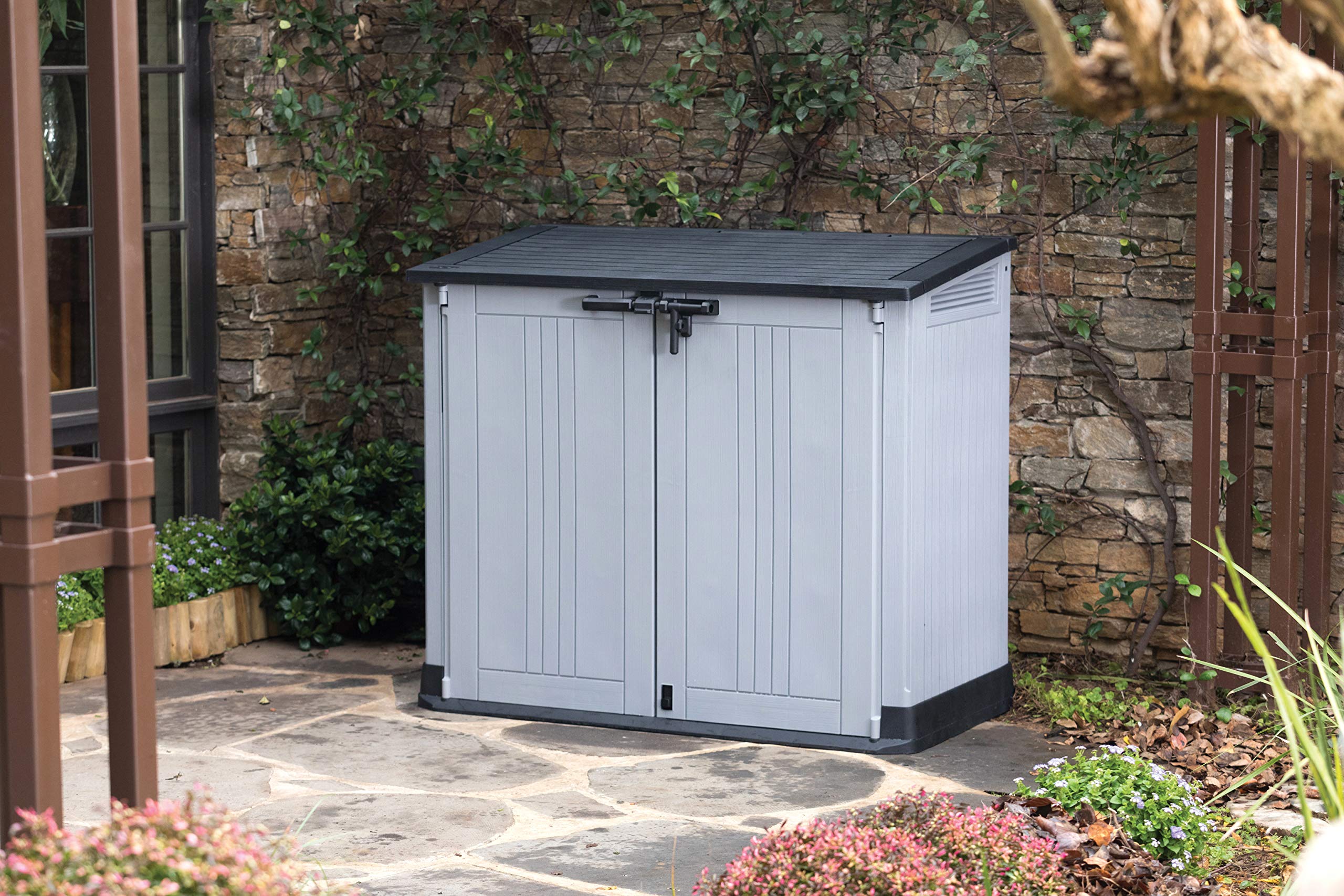 keter store it out nova outdoor garden storage shed, 32 x 71.5 x 113.5 cm, light grey with dark grey lid keter store it out nova outdoor garden storage shed, 32 x 71.5 x 113.5 cm, light grey with dark grey lid