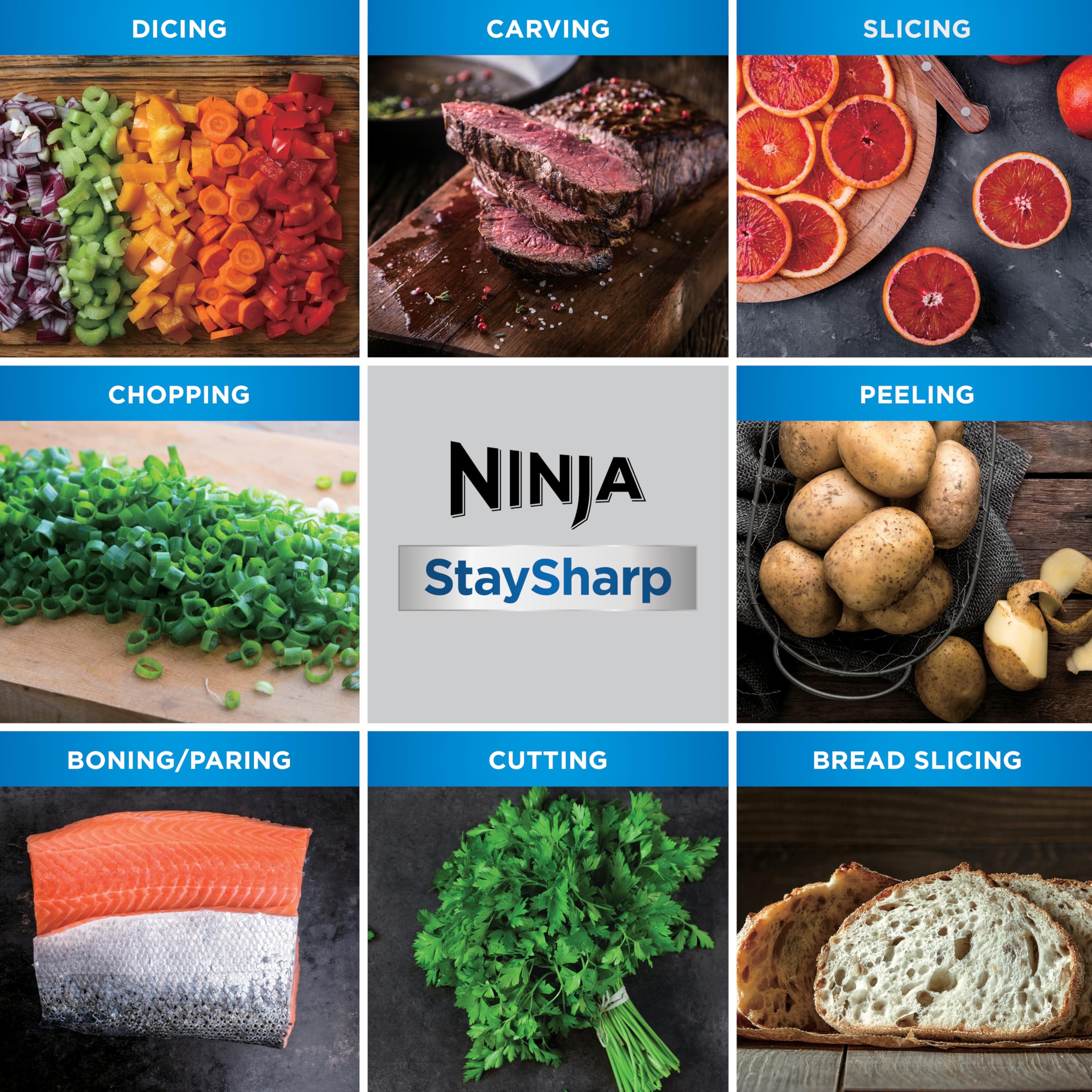 ninja foodi staysharp knife block with integrated sharpener; 5 knives and scissors (1 pair), sharp 6 piece knife set ninja foodi staysharp knife block with integrated sharpener; 5 knives and scissors (1 pair), sharp 6 piece knife set