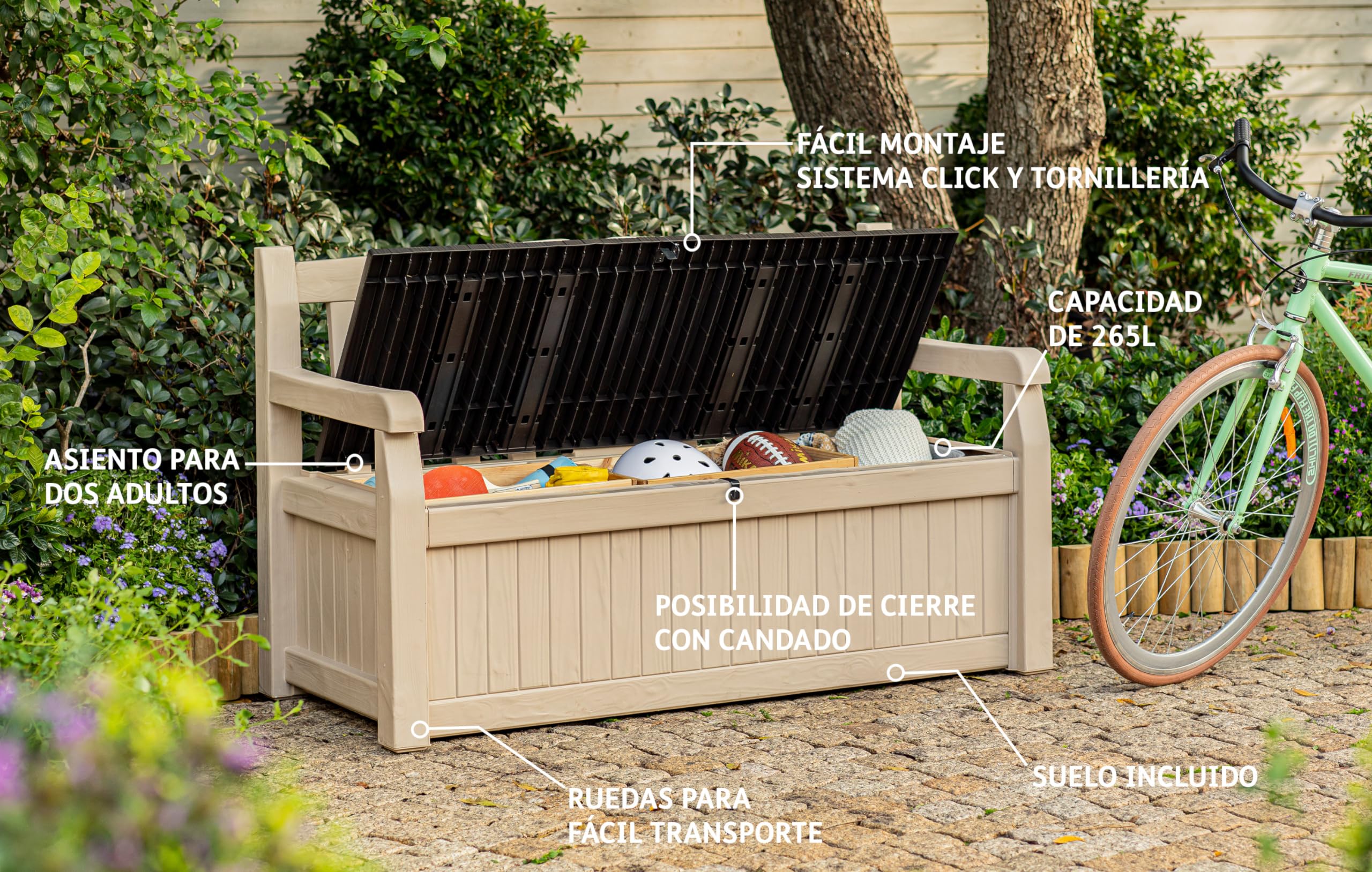 keter eden bench 265l outdoor 60% recycled garden furniture storage box beige & brown wood panel effect keter eden bench 265l outdoor 60% recycled garden furniture storage box beige & brown wood panel effect